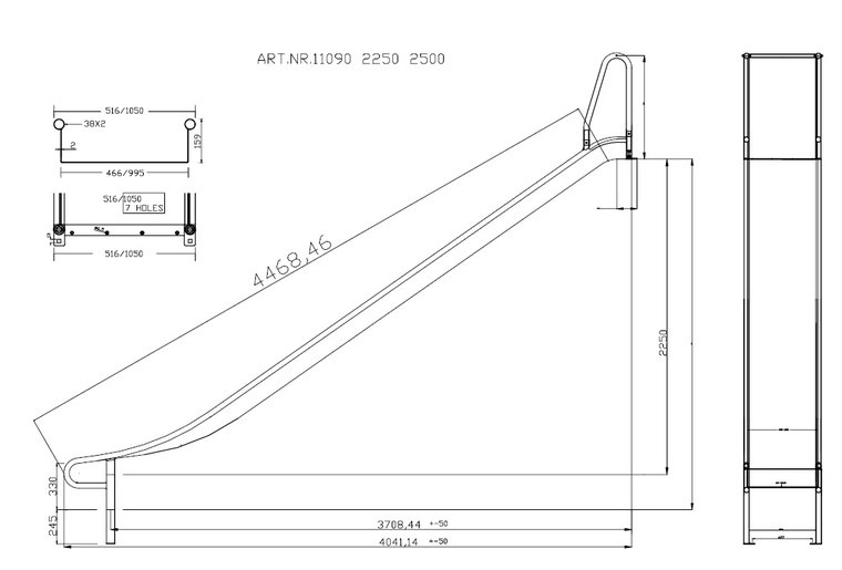 Technische tekening rvs glijbaan breed