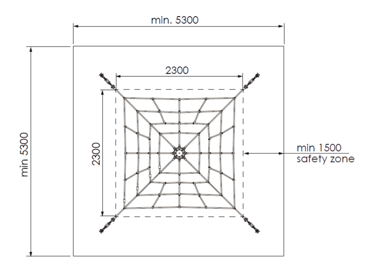 Vrije ruimte Piramide Net in gewapend touw 2,0m