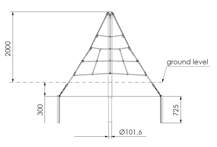 Afmetingen Piramide Net in gewapend touw 2,0m