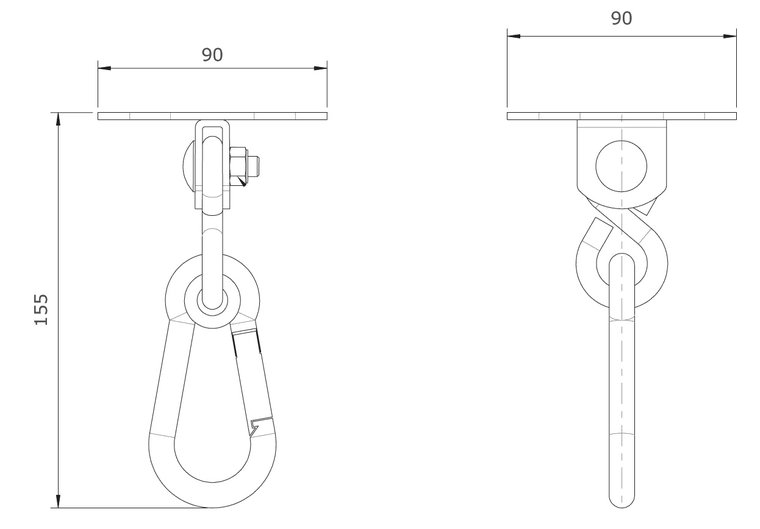 Technische tekening schommelhaak hangstoel hangmat