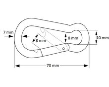 tekening afmetingen karabijnhaak 7x70 met schroefsluiting verzinkt