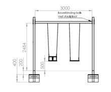 Stalen Schommel 4 Haken Openbaar met babyzit afmetingen vooraanzicht