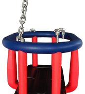 Babyschommel Rubber Premium Blauw/Rood J-haak zonder kettingen detail j haak extra 