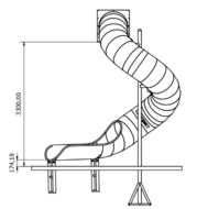 Tekening zijkant RVS Buisglijbaan Spiraal voor platformhoogte 330 cm