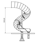 tekening achterkant RVS Buisglijbaan Spiraal voor platformhoogte 330 cm