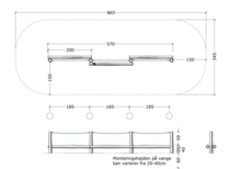 afmetingen en vrije ruimtes van de Robinia Driedubbele Evenwichtsbalk Met Gewapend Touw Openbaar (Serie 29)