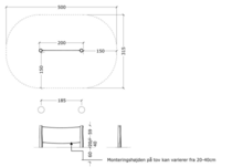 tekening met afmetingen van de Robinia Balanceertouw met 2 touwen Openbaar