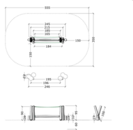 tekening met afmetingen van de Robinia Balanceerbalk Openbaar (Serie 29)