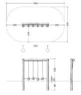 tekening met afmetingen van de Robinia Stapblokken Parcours Openbaar (Serie 35)