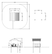 tekening met afmetingen van het Half Open Beren Speelhuisje Openbaar