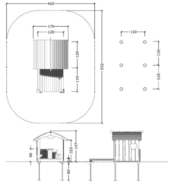 tekening met afmetingen van het Beren Speelhuisje met Speelvloer Openbaar