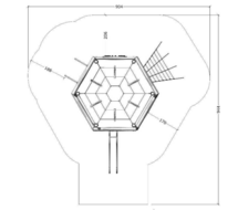 tekening met afmetingen van de Robinia Zeshoekig Klimtoestel Openbaar (Serie 35)