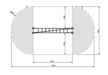 tekening met afmetingen bovenaanzicht van de Robinia Loopladder met Touw Openbaar