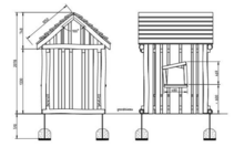 tekening met afmetingen zijaanzicht van het Robinia Speelhuisje Wapiti