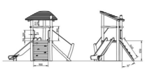 tekening 1 met afmetingen van de Robinia speeltoren Saskatchewan 