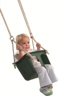 sfeerfoto met kind van het Babyschommel Rigid Kunststof Groen met PH Touwen