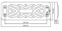 tekening met afmetingen van het Schommelzitje Rubber Premium Rood met *RVS Kettingen**