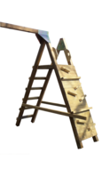 houten aanbouw module voor schommel van hout met klimmuur en trap