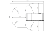 tekening met vrije ruimtes van het Europlay Aanbouwelement lage RVS glijbaan