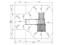 tekening met afmetingen van de Europlay Speeltoren Paalwoning met kunststof glijbaan