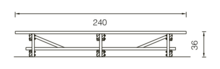 tekening met afmetingen van de Europlay Kleuterzitbank 240 cm