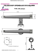 Telescoop Openbaar RVS 90mm - afmetingen