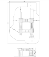 tekening met afmetingen en vrije ruimtes van het Robinia Klimtoestel met 4 platformen