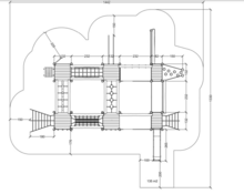 tekening met vrije ruimtes van het Robinia Klimtoestel met 6 platformen