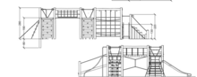 tekening met afmetingen van het Robinia Klimtoestel met 6 platformen