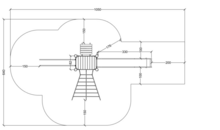 tekening met vrije ruimtes van de Robinia Speeltoren met RVS glijbaan, glijpalen, klimnet en touwladder