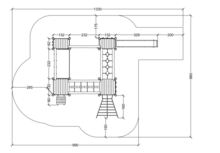 tekening met vrije ruimtes van het Robinia Klimtoestel met 4 platformen II