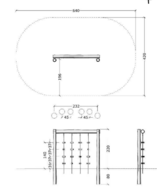 tekening met afmetingen en vrije ruimtes van het Robinia Klimtoestel met 4 klimtouwen