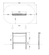 tekening met afmetingen en vrije ruimtes van de Robinia Rollende balanceerbalk Openbaar (Serie 35)