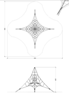 tekening met afmetingen en vrije ruimtes van het Piramidenet 4M Openbaar gebruik