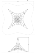 tekening met afmetingen en vrije ruimtes van het Piramidenet 5M Openbaar gebruik