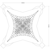 tekening met afmetingen en vrije ruimtes van het Piramidenet 8M Openbaar gebruik