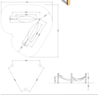 tekening met afmetingen en vrije ruimtes van de Robinia Hangmatten Openbaar