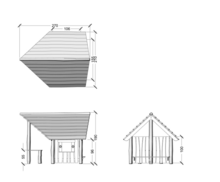 tekening met afmetingen van het Robinia Speelhuis Friggebo