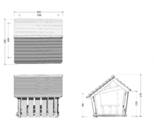 tekening met afmetingen van het Robinia Speelhuis Skovly