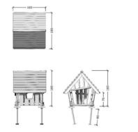 tekening met afmetingen van het Robinia Speelhuis TroldehusRobinia Speelhuis Troldehus