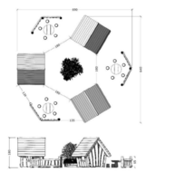 tekening met afmetingen van het Robinia Speeldorp