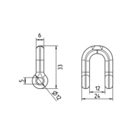 Tekening D-Sluiting M6 RVS 18 x12mm met borgmoer tekening