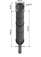 tekening bovenaanzicht van de rvs buisglijbaan platformhoogte 350 cm