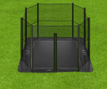 *Special Edition** Akrobat Trampoline Primus Premium Pro Flat To The Ground  335x244cm Zwart/Zwart met veiligheidsnet