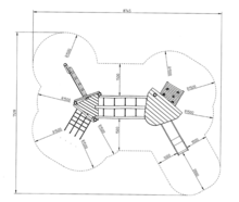 afmetingen tekening Robinia speeltoren Saskatchewan Dubbel met Loopbrug