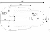 Boven aanzicht en afmetingen talud/platform glijbaan
