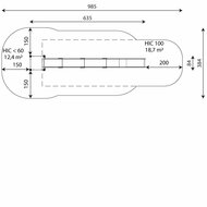 Boven aanzicht en afmetingen talud/platform glijbaan