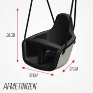 BERG Babyschommel met zwart BR touw afmetingenafmetingen
