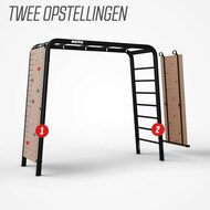 BERG Bamboe Klimwand met verplaatsbare klimstenen twee opstellingen