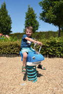 kind zit op Eco-Play Haai Openbaar